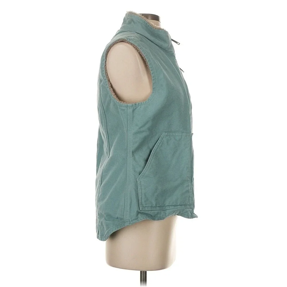 VTG Carhartt Vest WV001 454 Coastline Green Small Sherpa Lined Full Zip Blue - Picture 2 of 6